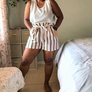 Halogen Stripe Paper Bag Shorts - Size XL